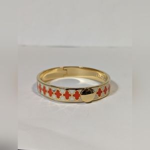 Halcyon Days Agama Cream & Orange Enamel 18k Gold Plated Hinged Bangle Bracelet